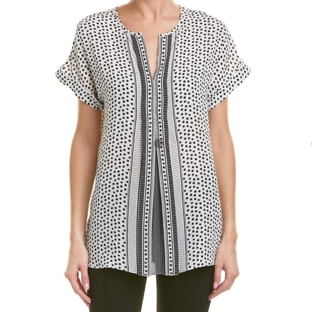Max Studio Black White‎ Dot Split Neck Tunic sz S